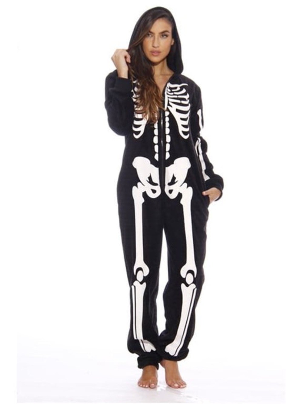 Just Love Black Skeleton Print Hooded Jumpsuit